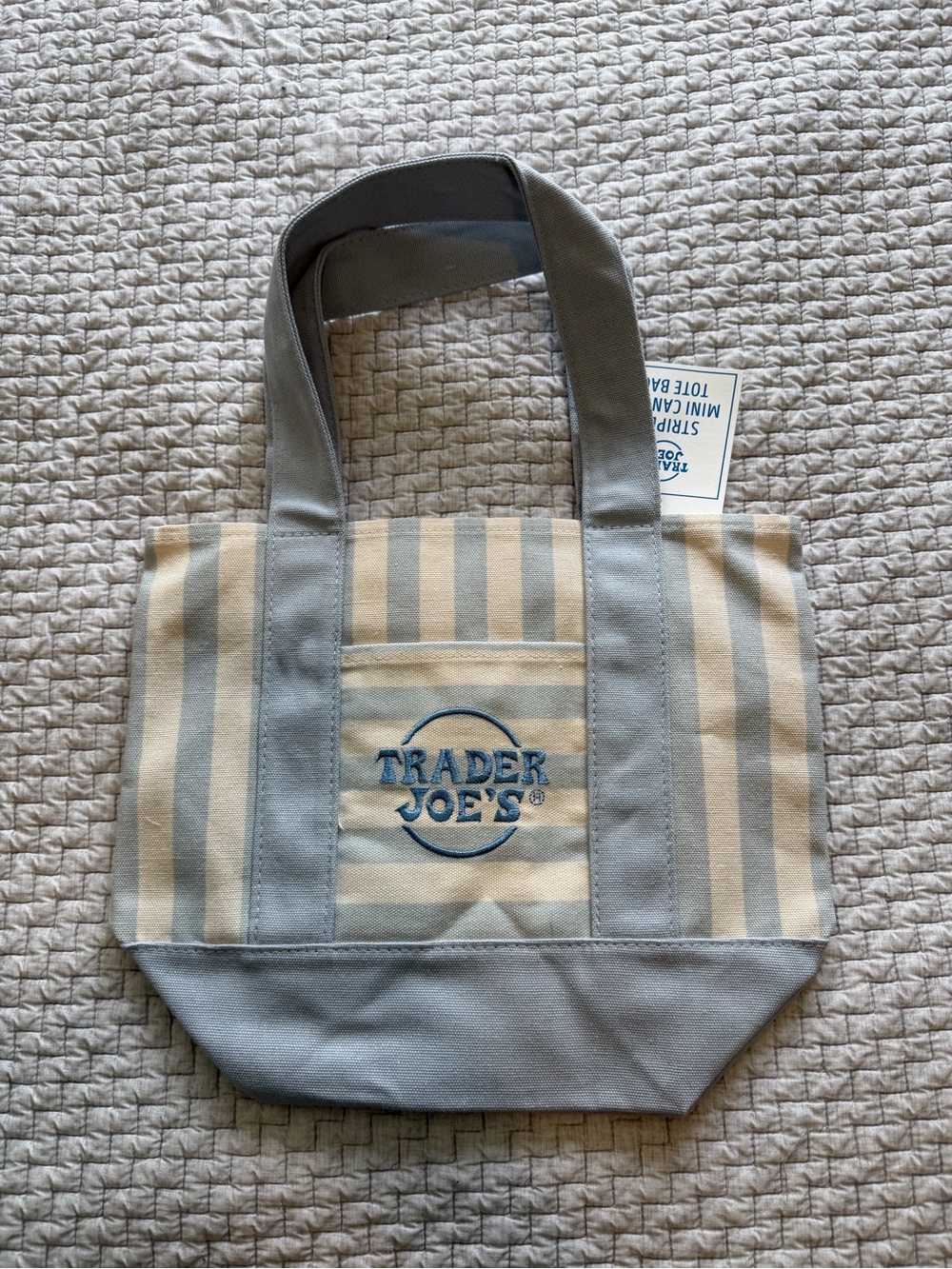 NWT Trader Joe’s Striped Mini Canvas Tote Bag Blue White